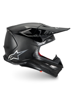 Alpinestars Supertech M10 Fame hjelm, sort mat kulfiber motocrosshjelm til off-road racing, ECE 22.06-certificeret.