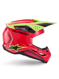 Alpinestars S-M3 Fray hjelm ECE 22.06, motocross-hjelm, rød, fluoriserende gul og blank sort, sideprofil med aerodynamisk skal, flere ventilationsporte, markant sort branding og gul high-visibility visir