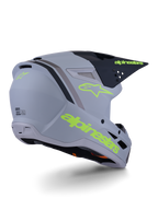 Alpinestars S-M3 Radium hjelm, motocross-hjelm, grå, sort og gul fluo mat, full-face design med kantet skal, fremtrædende visir og ventilationsåbninger, mat finish med markant grafik