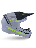 Alpinestars S-M3 Radium hjelm ECE 22.06, motocross-hjelm, mat grå, sort og gul fluo, kantet aerodynamisk design med skygge og integreret ventilationssystem