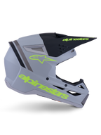 Alpinestars S-M3 Radium hjelm ECE 22.06, motocross-hjelm, mat grå, sort og gul fluo, kantet aerodynamisk design med skygge og integreret ventilationssystem
