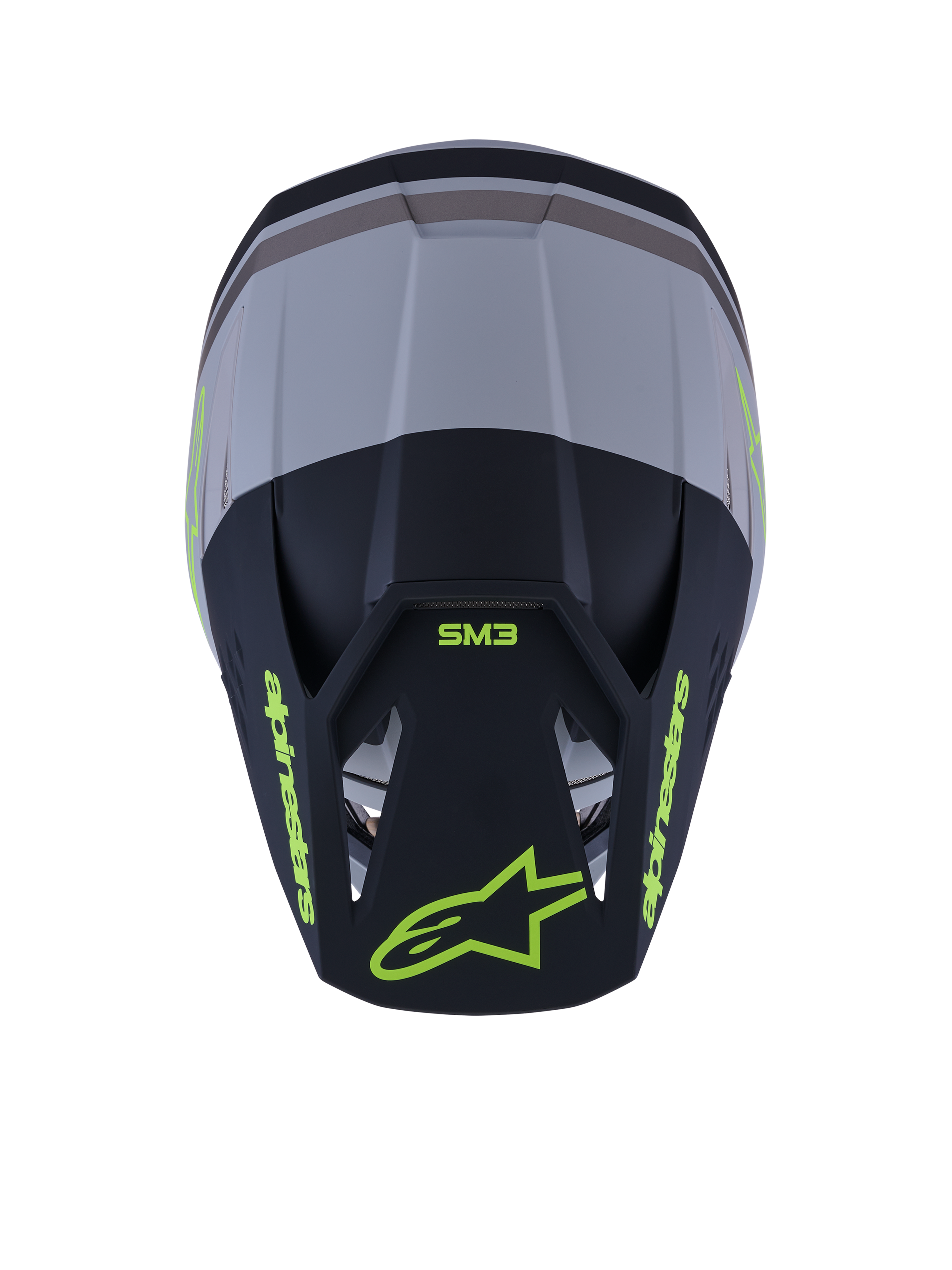 Alpinestars S-M3 Radium-hjelm, motocross-hjelm, grøn, sort og gul fluo mat, mat finish med flere ventilationsåbninger, strømlinet aerodynamisk design med integreret visir, specialiseret beskyttende hovedbeklædning til off-road og MX-racing