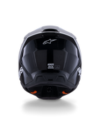 Alpinestars S-M3 Radium hjelm ECE 22.06, motocross-hjelm, sort hvid grå blank, set bagfra med blank sort finish, Alpinestars stjerne-logo, ventilationsudstødningsporte og ECE-certificeringsmærke.