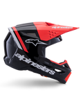 Alpinestars S-M3 Radium hjelm, motocross-hjelm, sort, fluo-rød og blank hvid, med et aerodynamisk design, kantet visir, ventilationsåbninger og blank finish, førsteklasses beskyttelse til motorsport
