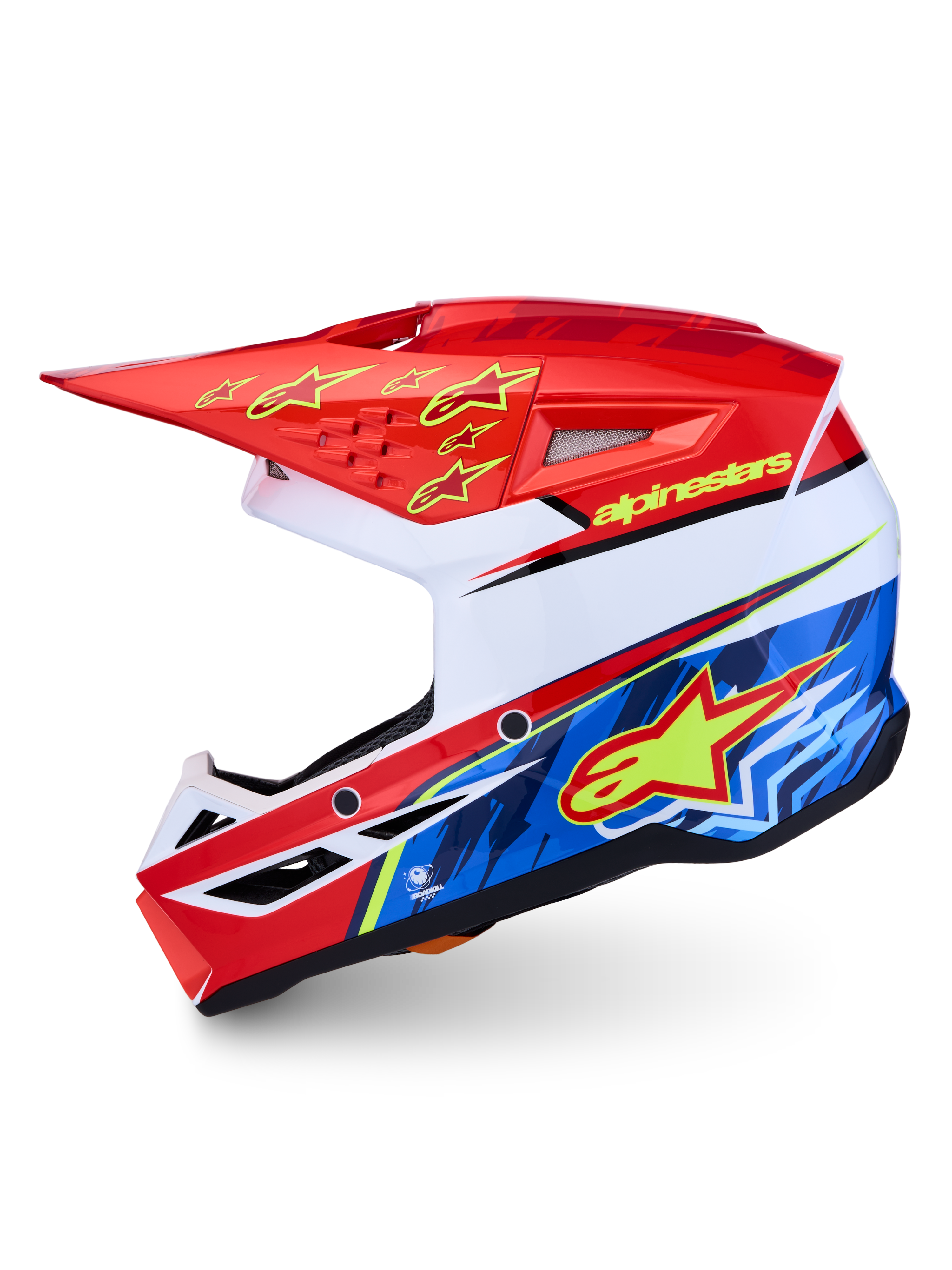 Alpinestars SM3 Falcon hjelm ECE06, motocrosshjelm, rød og blå, ECE 22.06-certificeret med visirudløsningssystem.