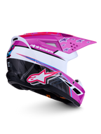 Alpinestars SM3 Falcon Helmet ECE06, purple and white motocross helmet with black accents and glossy finish.
