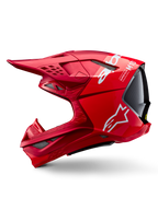 Alpinestars Supertech M10 Flood ECE 22.06 Helmet, Motocross Helmet, Red and Fluo Red with Matte and Glossy finish, side profile view showing aerodynamic shell design, multiple ventilation ports, and white Alpinestars branding.