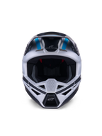 Alpinestars S-M3 Heat Helmet, Motocross Helmet, Silver Blue and Black Matt, front-facing view highlighting the ventilation system, large eye port, and interior mesh padding, featuring the brand slogan 'ONE GOAL ONE VISION' on the forehead.