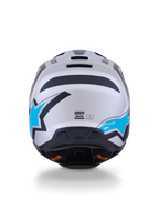 Alpinestars S-M3 Heat Helmet, Motocross Helmet, Silver Blue and Black Matt, rear view showing bright blue star logos, matte finish, and integrated ventilation ports.