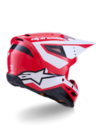 Alpinestars S-M3 Heat motocrosshjelm, blank rød, hvid og sort, ECE 22.06-certificeret, set bagfra i trekvart profil.