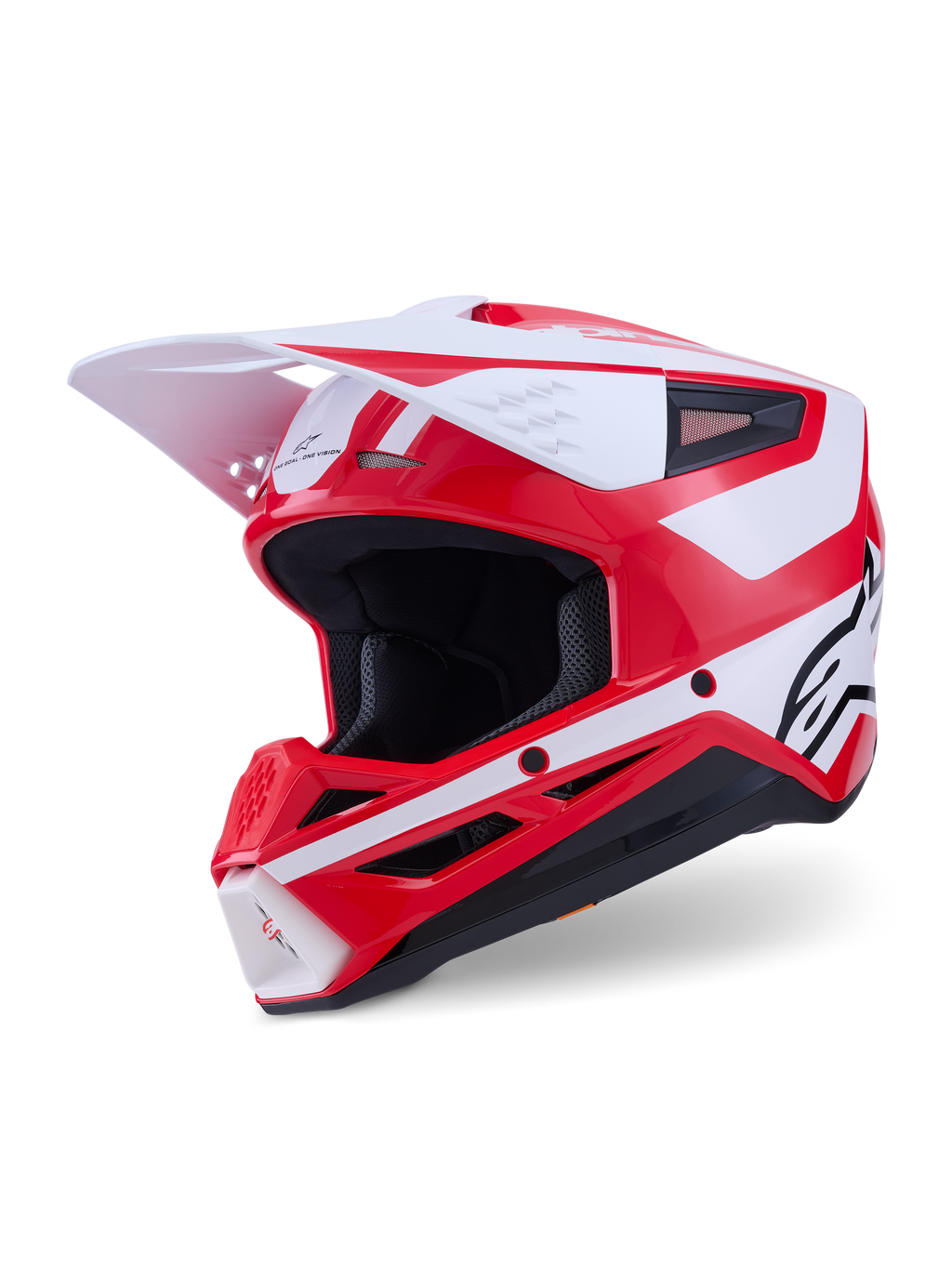 Alpinestars S-M3 Heat hjelm, motocrosshjelm, rød, hvid og sort, ECE 22.06-certificeret, blank finish med hvidt visir