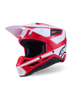 Alpinestars S-M3 Heat hjelm, motocrosshjelm, rød, hvid og sort, ECE 22.06-certificeret, blank finish med hvidt visir
