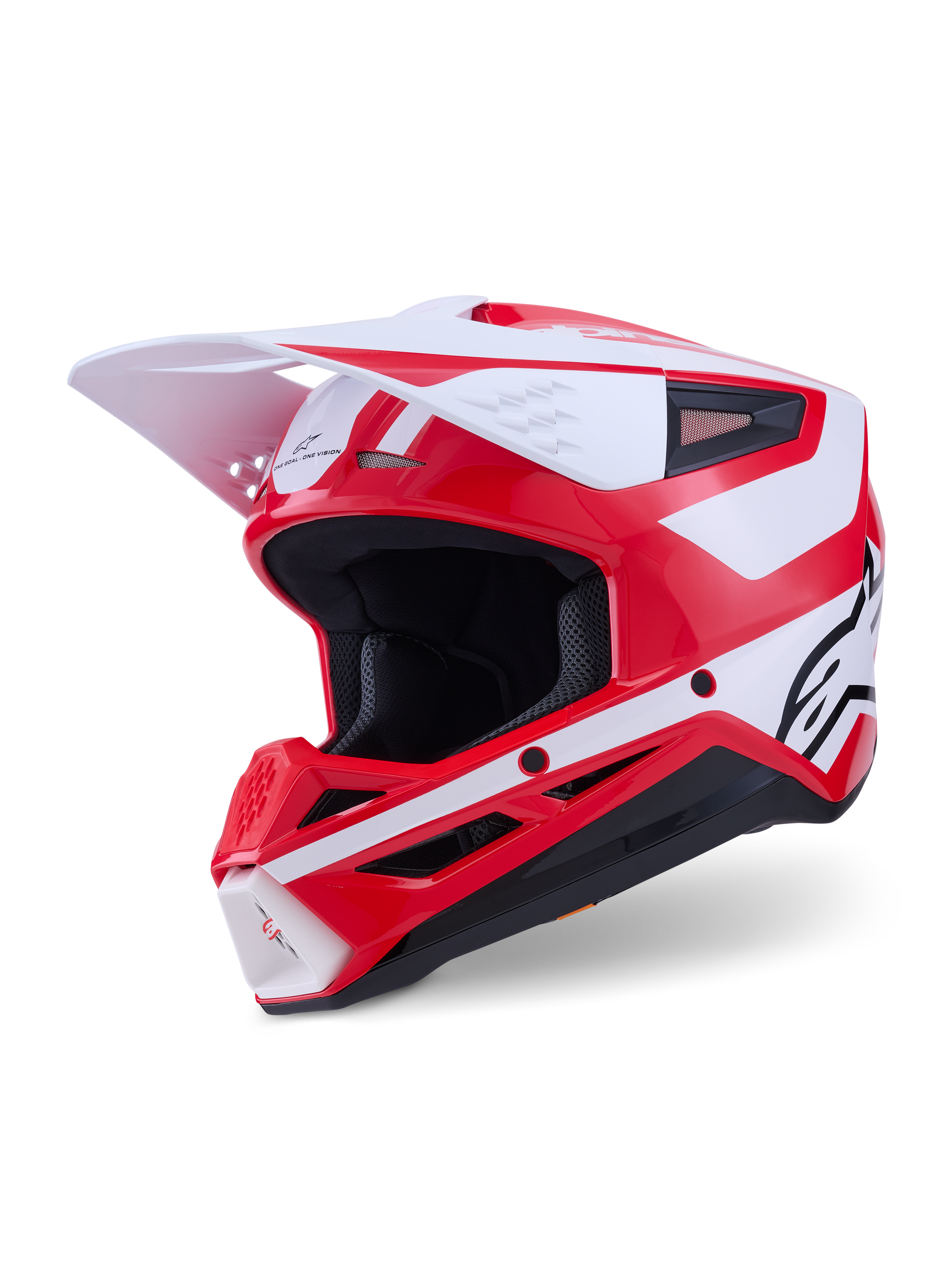 Alpinestars S-M3 Heat hjelm, motocrosshjelm, rød, hvid og sort, ECE 22.06-certificeret, blank finish med hvidt visir