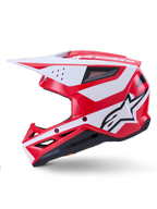 Alpinestars S-M3 Heat-hjelm, rød og hvid blank motocross-hjelm til off-road, ECE-certificeret, sideprofil.