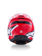 Alpinestars S-M3 Heat motocrosshjelm, blank rød og hvid, set bagfra med stjernelogoer og integrerede udluftningsporte.