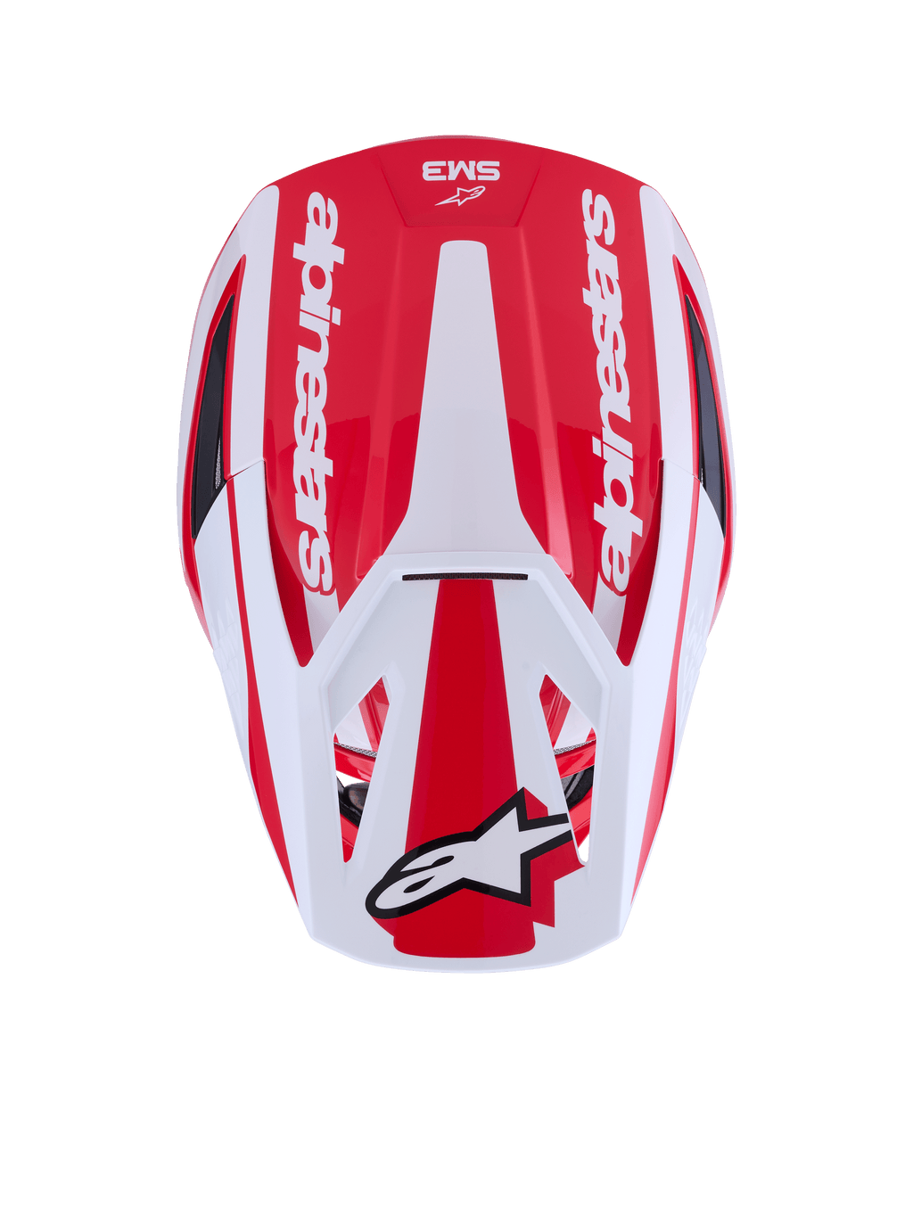 Alpinestars S-M3 Heat hjelm, rød og hvid motocrosshjelm, ECE 22.06-certificeret, aerodynamisk skal set oppefra.