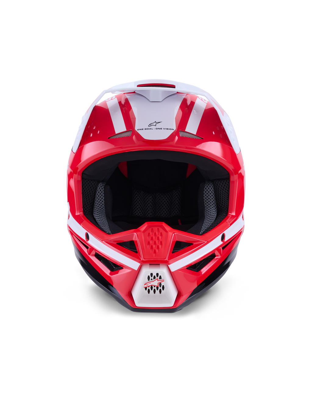 Alpinestars S-M3 Heat hjelm, motocrosshjelm til off-road, rød og hvid, ECE 22.06-certificeret, detaljeret frontvisning.
