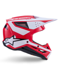 Alpinestars S-M3 Heat hjelm, blank rød, hvid og sort motocrosshjelm med ECE 22.06-certificeret off-road beskyttelse.