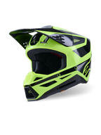 Alpinestars S-M3 Heat hjelm, motocrosshjelm, gul fluo og sort blank, med en aerodynamisk skal med en stor skygge, flere ventilationsindtag og aggressiv styling af hagepartiet, højtydende hovedbeskyttelse til off-road kørsel