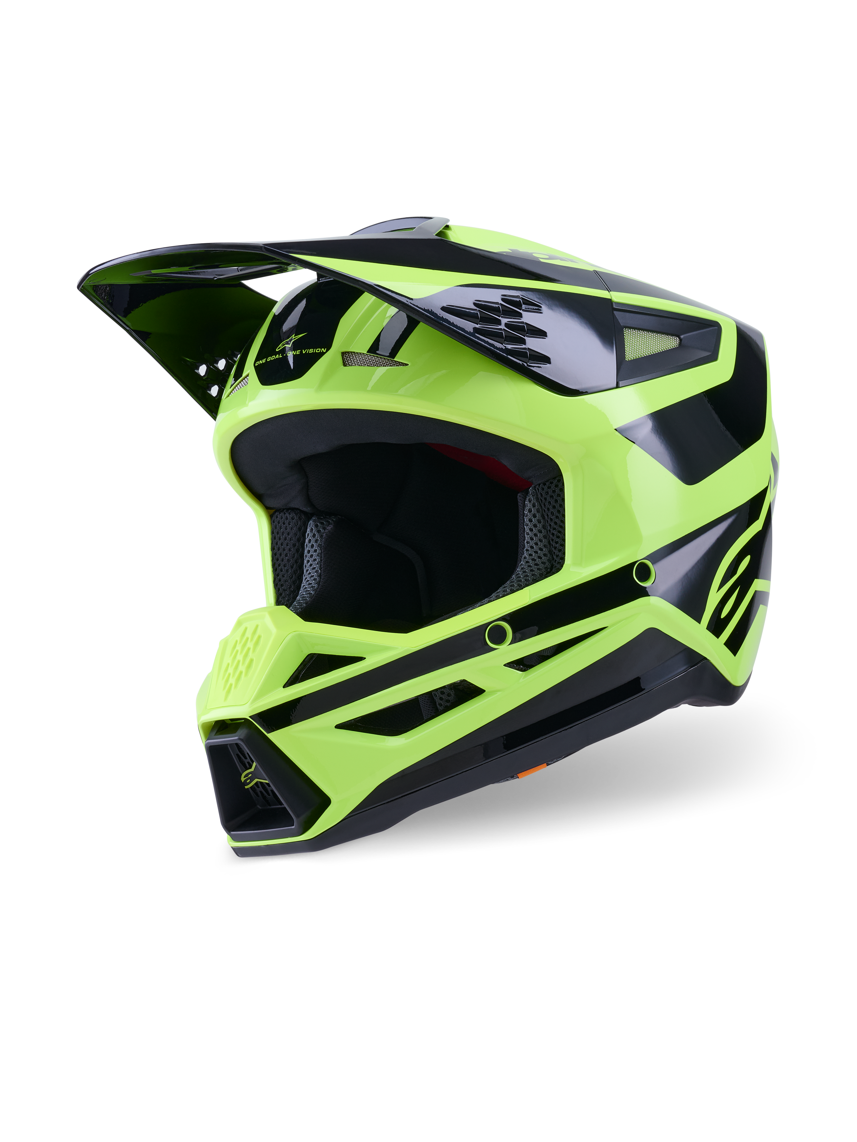 Alpinestars S-M3 Heat hjelm, motocrosshjelm, gul fluo og sort blank, med en aerodynamisk skal med en stor skygge, flere ventilationsindtag og aggressiv styling af hagepartiet, højtydende hovedbeskyttelse til off-road kørsel