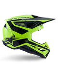 Alpinestars S-M3 Heat hjelm, motocross off-road hjelm, neon gul og blank sort, ECE 22.06-certificeret, sideprofil med kantet design, spids skærm, flere ventilationsåbninger og markante sorte geometriske grafikker inklusive A-star logoet.