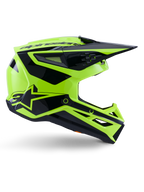 Alpinestars S-M3 Heat hjelm, motocross off-road hjelm, neon gul og blank sort, ECE 22.06-certificeret, sideprofil med kantet design, spids skærm, flere ventilationsåbninger og markante sorte geometriske grafikker inklusive A-star logoet.