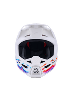 Alpinestars S-M3 Force OCD hjelm, motocross-hjelm, hvid blank med livlig blå, pink og orange bølgegrafik, set forfra med ventilationsåbninger og hvidt visir, professionel hovedbeskyttelse til off-road kørsel