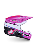Alpinestars SM3 Youth Falcon Motocross Helmet in Purple, White, and Pink Fluo with ECE06 certified lightweight protection.