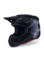 Alpinestars S-M7 Solid-hjelm, motocrosshjelm, blank sort, med hvidt Alpinestars-logo på siden, aerodynamisk visir og flere luftindtag til beskyttelse ved off-road racing