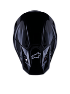 Alpinestars S-M7 Solid hjelm ECE 22.06, motocross-hjelm, blank sort, set fra toppen, aerodynamisk kompositskal med Astars-logo og M7-branding, strømlinet design med ventilationsporte til off-road racing