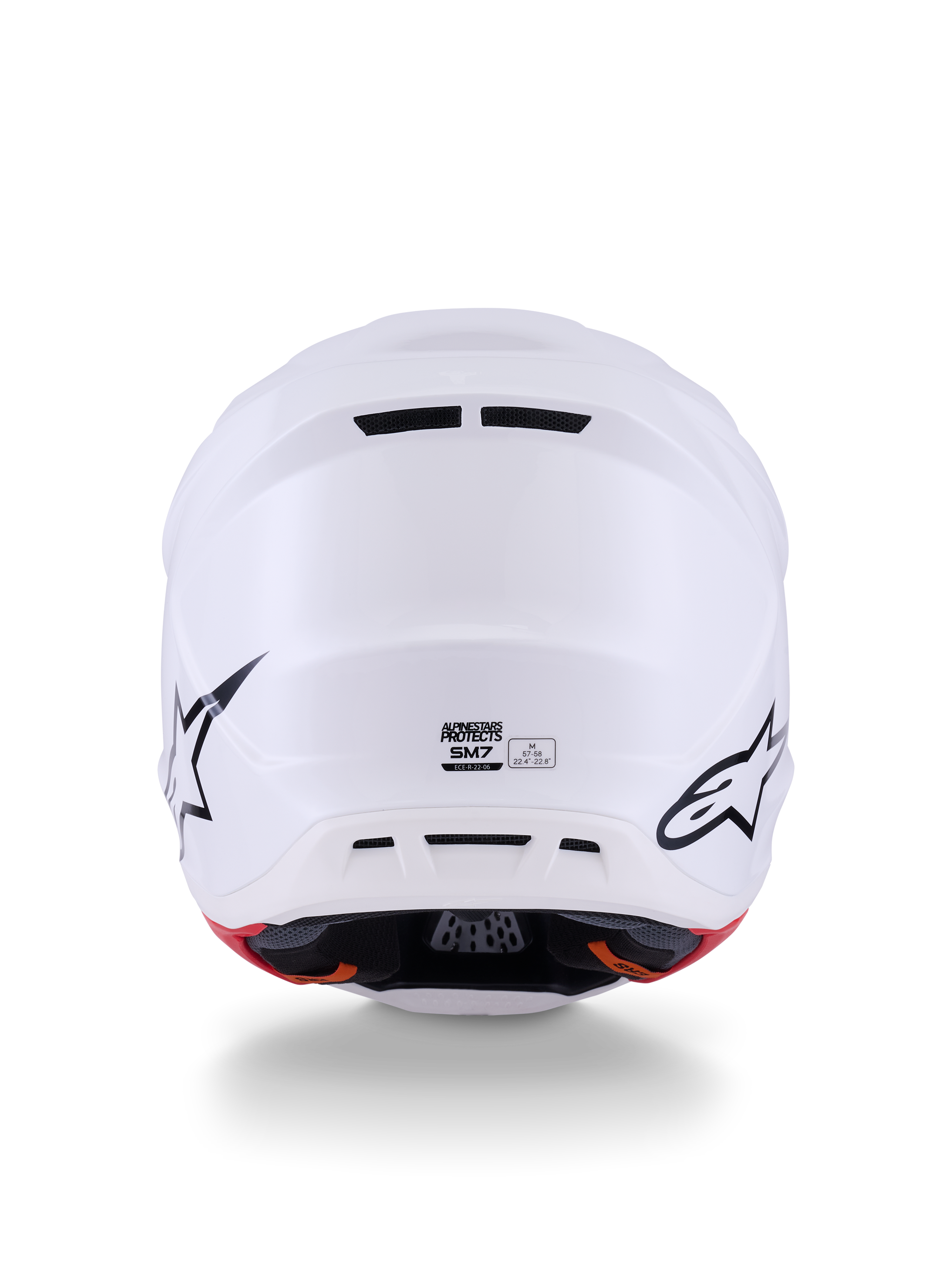 Alpinestars S-M7 Solid Helmet ECE 22.06, Motocross Helmet, White Glossy, aerodynamic multi-layer composite shell, featuring a 20-port ventilation system and adjustable visor, sleek off-road racing design