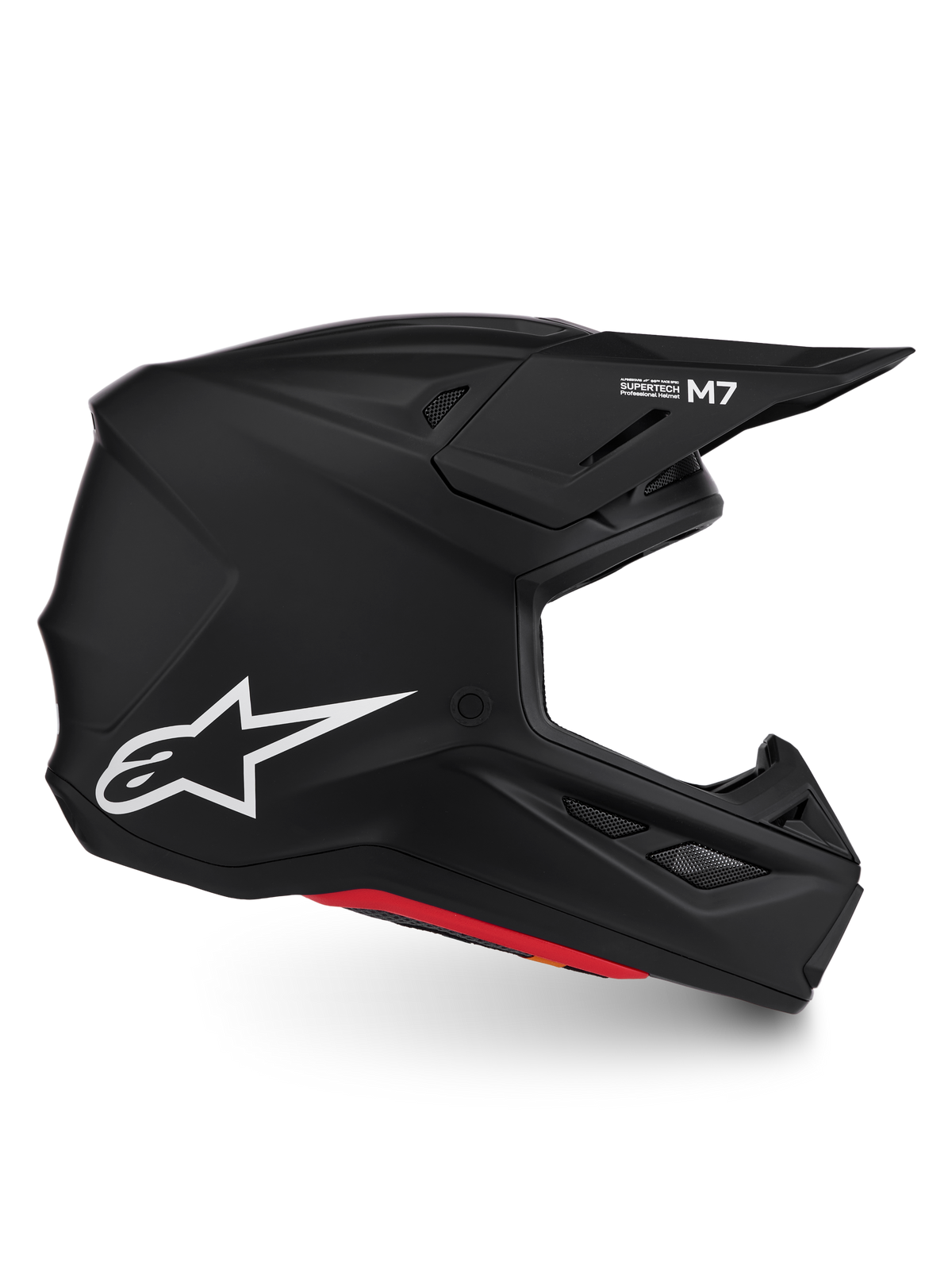 Alpinestars S-M7 Solid Hjelm ECE06, mat sort motocrosshjelm til off-road, hvidt Astar-logo, kompositskal, ECE 22.06