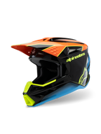 Alpinestars S-M3 Youth Fray hjelm, motocross-hjelm, sort, orange, gul og blå, med blank finish, aerodynamisk visir og markant branding til off-road kørsel for unge