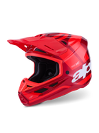 Alpinestars S-M7 Core hjelm, motocross-hjelm, blank rød, rød grafik i flere nuancer med stort hvidt logo, aerodynamisk kompositskal med flere ventilationsporte og justerbart visir, professionelt off-road racerudstyr