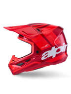 Alpinestars S-M7 Core hjelm, blank rød med geometriske accenter, motocross-hjelm, sideprofil, aerodynamisk skal med ventilationsporte og hvid branding, højtydende off-road racingudstyr