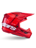 Alpinestars S-M7 Core hjelm, motocrosshjelm, blank rød med mørkerøde detaljer og hvid branding, set fra siden med et stort hvidt stars-logo, aerodynamisk skal med ventilationsåbninger og et fremtrædende visir