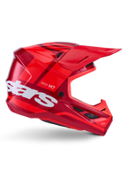 Alpinestars S-M7 Core hjelm, motocrosshjelm, blank rød med mørkerøde detaljer og hvid branding, set fra siden med et stort hvidt stars-logo, aerodynamisk skal med ventilationsåbninger og et fremtrædende visir