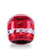 Alpinestars S-M7 Core hjelm, blank rød, set bagfra med stort hvidt Alpinestars-branding, aerodynamisk skal med integrerede ventilationsporte, professionel motocross-hovedbeskyttelse
