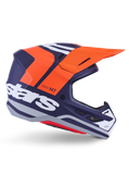 Alpinestars S-M7 Core hjelm ECE 22.06, motocross-racerhjelm, mat mørkeblå med markante orange og hvide detaljer, orange visir, aerodynamisk profil med mesh-ventilationsåbninger, ECE 22.06-certificeret