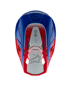 Alpinestars Supertech M10 Aeon hjelm, motocrosshjelm, klar rød og blå blank, set oppefra med sølvfarvet centralt panel og M10-branding, aerodynamisk skal med røde og blå detaljer, mesh-ventilationsporte, højtydende motocross-hovedbeskyttelse