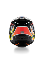 Alpinestars S-M3 Youth Wurx-hjelm ECE 22.06, motocross-hjelm, set bagfra, sort med rød, fluorescerende gul og blå grafik, markante kantede mønstre, stjernelogoer og ECE 22.06-certificeringsmærkat, designet til off-road racing til unge