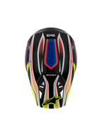 Alpinestars S-M3 Youth Wurx hjelm ECE 22.06, motocrosshjelm, sort med livlig rød, blå og gul grafik, set oppefra med SM3-logo og gult Alpinestars-logo på visiret, off-road beskyttelsesudstyr