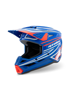 Alpinestars S-M3 Youth Wurx hjelm, motocross-hjelm, blank blå med rød og hvid grafik, skarpt aerodynamisk design med et fremtrædende visir og flere ventilationsporte, designet til off-road og MX-racing til unge