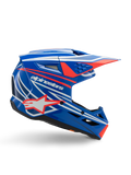 Alpinestars S-M3 Youth Wurx hjelm, motocross-hjelm til unge, blå med rød og hvid grafik, sideprofil med aerodynamisk visir, ventilationsåbninger og stjernelogo, blank finish, ECE 22.06-certificeret