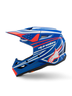 Alpinestars S-M3 Youth Wurx hjelm, motocrosshjelm, blå, rød, hvid og sort blank, med iøjnefaldende grafik med Alpinestars-logo og stjerne, sideprofil med aerodynamiske ventiler og integreret visir, off-road racerudstyr