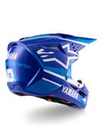 Alpinestars Yamaha S-M3 hjelm ECE 22.06, motocrosshjelm, blå og hvid blank, med Yamaha og Alpinestars branding, hvidt stjernelogo på siden, flere luftindtag og ventilationsåbninger, aerodynamisk design til off-road kørsel
