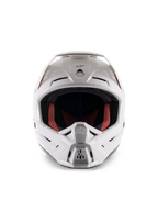 Alpinestars S-M5 Solid Helmet ECE 22.06, Motocross Helmet, White Glossy, front view, featuring multi-air intake ports on the chin and forehead, wide visor, red and black inner lining, sleek and aerodynamic design for off-road racing