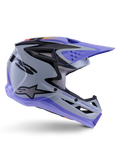Alpinestars S-M3 Jettson Hjelm ECE 22.06, motocross-hjelm, grå lilla og sort blank, sideprofil med lilla visir og hagebeskytter, strømlinet aerodynamisk skal med sort grafik, flere ventilationsporte og "Jettson Donuts" branding på siden.