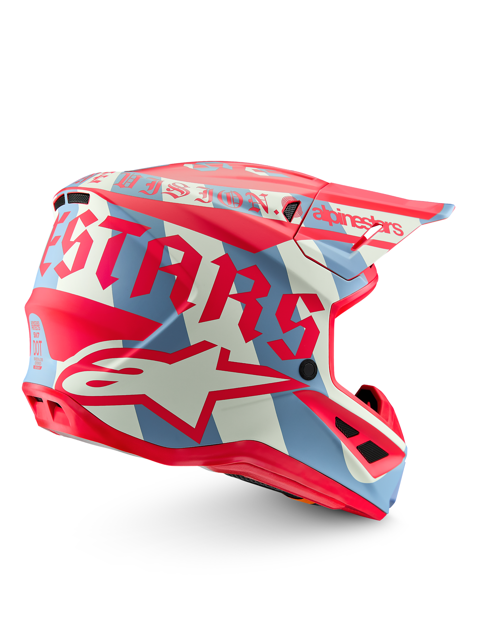 Begrænset Udgave S-M7 Beast Coast hjelm, mat orange og lysegrå grafik, aerodynamisk design til off-road kørsel.