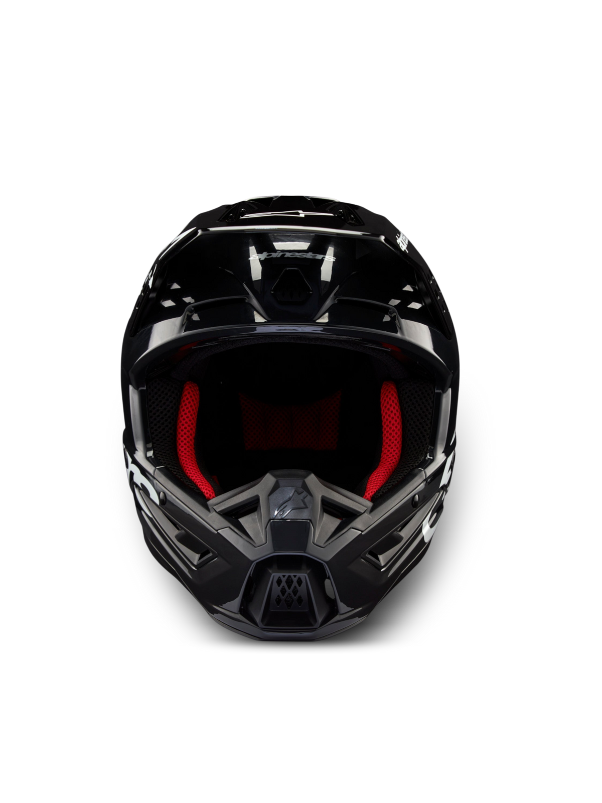 Alpinestars S-M5 Corp motocrosshjelm i mørkegrå blank finish med rødt interiør, ECE 22.06-certificeret beskyttelse.